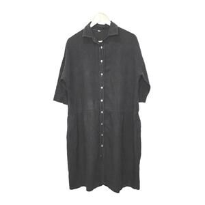 Cozy Black Collared Midi Shirt Dress With Side Pockets, 1/2 Sleeves  Sm/Med
